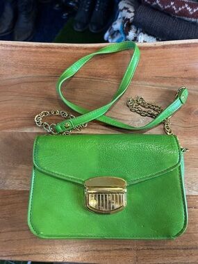 Vintage Baci Green Leather Crossbody Bag with Gold Hardware